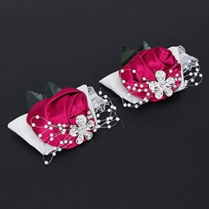 ZHDOKA 2Pcs Wrist Flower, Bridesmaid Wrist Corsage Wristlet Beautiful Wedding Hand Flower with Artificial Rose Flower, Bride Band Braceletfor Women Wedding Prom(Rose Red)