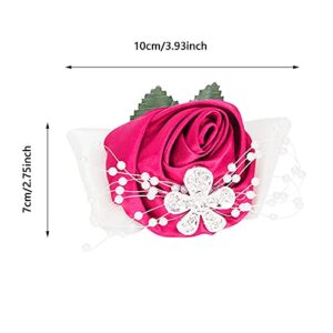 ZHDOKA 2Pcs Wrist Flower, Bridesmaid Wrist Corsage Wristlet Beautiful Wedding Hand Flower with Artificial Rose Flower, Bride Band Braceletfor Women Wedding Prom(Rose Red)