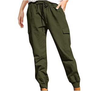 nebzciv women's cargo pants casual outdoor pant cotton hiking trousers drawstring fishing straight summer autumn pants army green