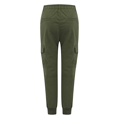 NEBZCIV Women's Cargo Pants Casual Outdoor Pant Cotton Hiking Trousers Drawstring Fishing Straight Summer Autumn Pants Army Green