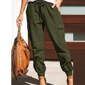 NEBZCIV Women's Cargo Pants Casual Outdoor Pant Cotton Hiking Trousers Drawstring Fishing Straight Summer Autumn Pants Army Green