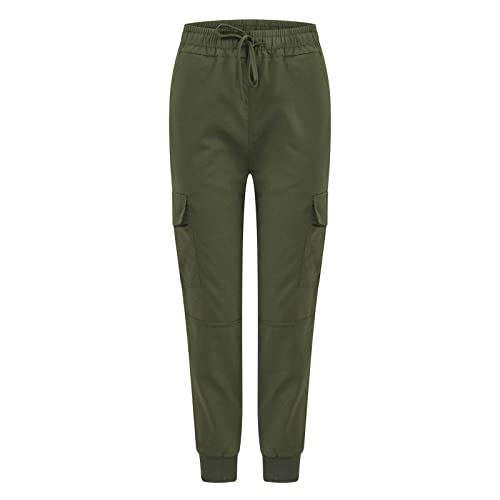 NEBZCIV Women's Cargo Pants Casual Outdoor Pant Cotton Hiking Trousers Drawstring Fishing Straight Summer Autumn Pants Army Green