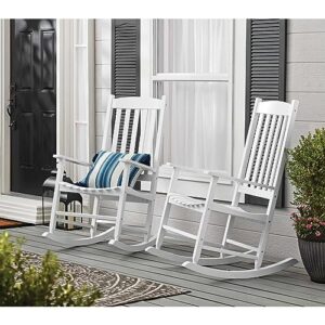 norhi outdoor wood porch rocking chair, white color, weather resistant finish