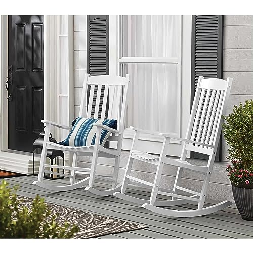 NOrhi Outdoor Wood Porch Rocking Chair, White Color, Weather Resistant Finish