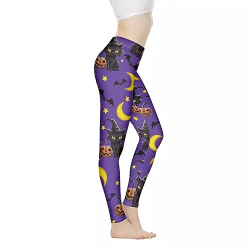 Xhuibop Halloween Cat Witch Women Workout Leggings Plus Size 2X Large Yoga Pants for Girls High Waisted Gym Trousers Tummy Control Active Tights Butt Lift Ladies Running Outfits