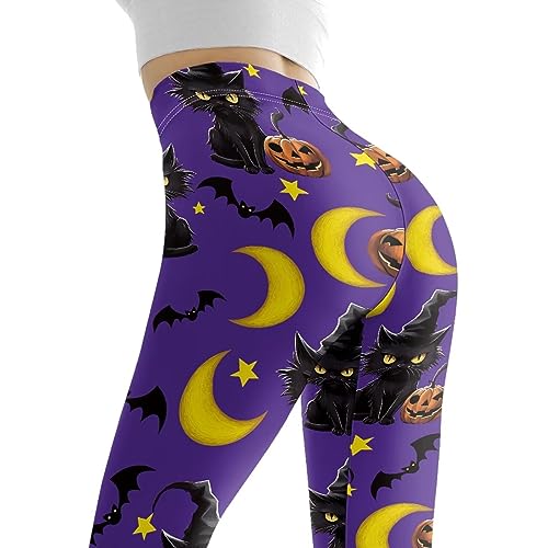 Xhuibop Halloween Cat Witch Women Workout Leggings Plus Size 2X Large Yoga Pants for Girls High Waisted Gym Trousers Tummy Control Active Tights Butt Lift Ladies Running Outfits