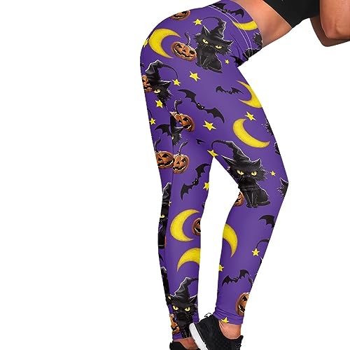 Xhuibop Halloween Cat Witch Women Workout Leggings Plus Size 2X Large Yoga Pants for Girls High Waisted Gym Trousers Tummy Control Active Tights Butt Lift Ladies Running Outfits