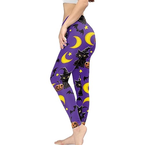 Xhuibop Halloween Cat Witch Women Workout Leggings Plus Size 2X Large Yoga Pants for Girls High Waisted Gym Trousers Tummy Control Active Tights Butt Lift Ladies Running Outfits