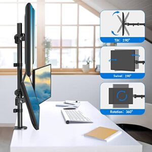 MOUNTUP Quad Monitor Stand, 4 Monitor Desk Mount for 13 to 32 inch Computer Screens + MOUNTUP Monitor Wall Mount