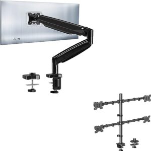 mountup quad monitor stand, 4 monitor desk mount for 13 to 32 inch computer screens + ultrawide single monitor arm for max 35 inch screen