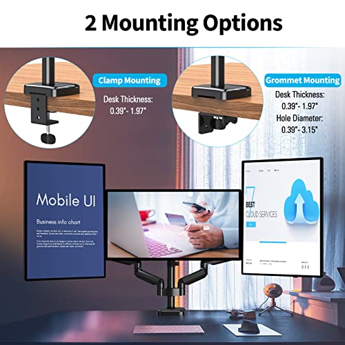 MOUNTUP Quad Monitor Stand, 4 Monitor Desk Mount for 13 to 32 inch Computer Screens + MOUNTUP Triple Monitor Desk Mount, 3 Monitor Stand for Three Max 27 Inch Computer Screen