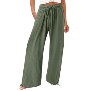 linen pants for women summer high waisted wide leg pants casual elastic waist palazzo pants boho beach pants with pockets drawstring long lounge pant comfy loose trousers dressy flowy hiking pants