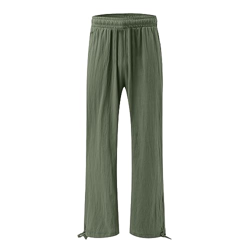 Linen Pants for Women Summer High Waisted Wide Leg Pants Casual Elastic Waist Palazzo Pants Boho Beach Pants with Pockets Drawstring Long Lounge Pant Comfy Loose Trousers Dressy Flowy Hiking Pants