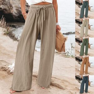 Linen Pants for Women Summer High Waisted Wide Leg Pants Casual Elastic Waist Palazzo Pants Boho Beach Pants with Pockets Drawstring Long Lounge Pant Comfy Loose Trousers Dressy Flowy Hiking Pants