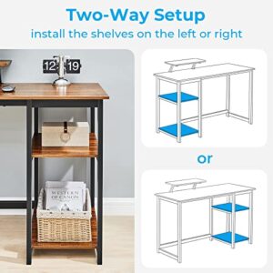 GreenForest 39 inch Walnut Computer Desk with Monitor Stand and Reversible Storage Shelves and 69 inch L Shaped Desk with Drawers and with Power Outlet