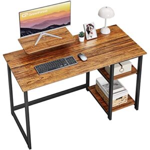 GreenForest 39 inch Walnut Computer Desk with Monitor Stand and Reversible Storage Shelves and 69 inch L Shaped Desk with Drawers and with Power Outlet