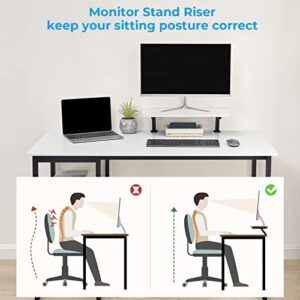 GreenForest 39 inch White Computer Desk with Monitor Stand and Reversible Storage Shelves and 69 inch L Shaped Desk with Drawers and with Power Outlet