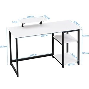GreenForest 39 inch White Computer Desk with Monitor Stand and Reversible Storage Shelves and 69 inch L Shaped Desk with Drawers and with Power Outlet