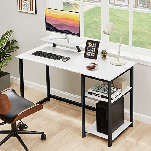 GreenForest 39 inch White Computer Desk with Monitor Stand and Reversible Storage Shelves and 69 inch L Shaped Desk with Drawers and with Power Outlet