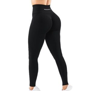roooku uplift squat proof workout leggings for women anti-ripped scrunch butt lifting gym booty seamless yoga pants (black,s)