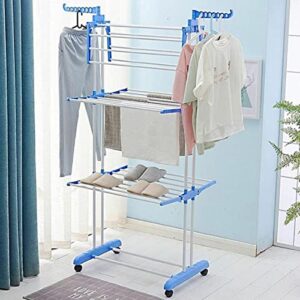 fairnull [us warehouse] clothes drying rack, 4-tier oversize clothes drying rack collapsible, stainless steel laundry garment dryer stand free-standing laundry stand for towels, clothes, shoes (blue)