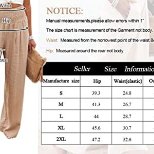 ERTUPE Women's Linen Palazzo Pants Boho Wide Leg High Waist Lounge Pant Elastic Casual Loose Solid Trousers with Pockets A-Black