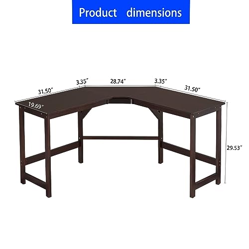 MARCTEL Premium L-Shaped Sturdy Solid Pine Wood Computer Desk, 55-Inch Plus Large Gaming Table, Home Office Writing Workstation, Espresso
