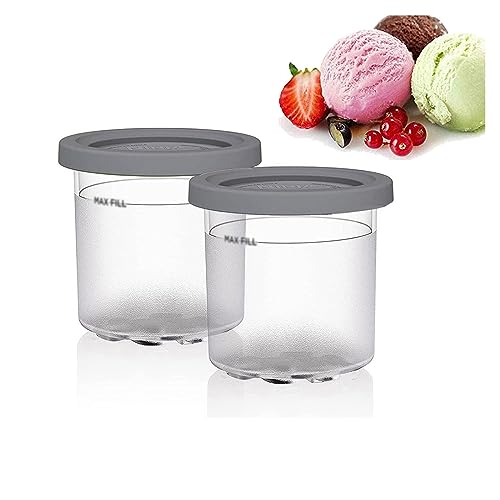 EVANEM 2/4/6PCS Creami Containers, for Ninja Creami Deluxe Containers,16 OZ Icecream Container Reusable,Leaf-Proof Compatible NC301 NC300 NC299AMZ Series Ice Cream Maker,Gray-4PCS