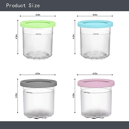 EVANEM 2/4/6PCS Creami Containers, for Ninja Creami Deluxe Containers,16 OZ Icecream Container Reusable,Leaf-Proof Compatible NC301 NC300 NC299AMZ Series Ice Cream Maker,Gray-4PCS