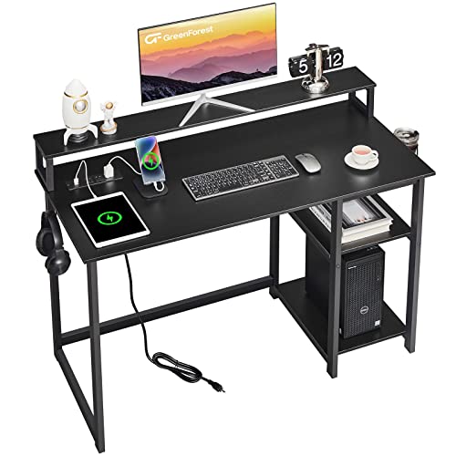 GreenForest 70 in L Shaped Desk with Drawers and Printer Stand and 47 in Computer Desk with USB Charging Port and Power Outlet