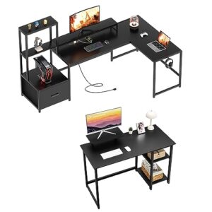greenforest 70 in l shaped desk with drawers and printer stand and 47 in computer home office desk with monitor stand and storage shelves