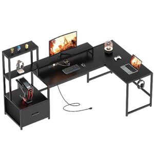 GreenForest 70 in L Shaped Desk with Drawers and Printer Stand and 47 in Computer Home Office Desk with Monitor Stand and Storage Shelves