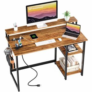 GreenForest 79 in L Shaped Desk with Drawers and Printer Stand and 47 in Computer Desk with USB Charging Port and Power Outlet