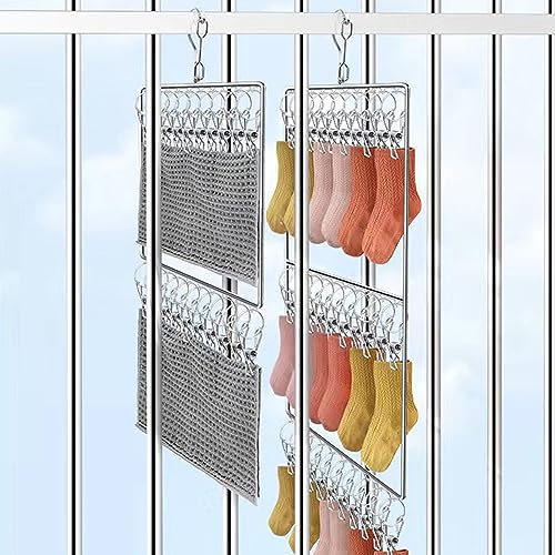 Septpenta Stainless Steel Clothe Drying Rack, Laundry Drip Hanger, Multifunctional Sock Rack, Good Load Bearing, Drying Clothes, Dormitory Balcony Windproof Rack(Double Decker)