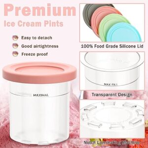 EVANEM 2/4/6PCS Creami Pints and Lids, for Ninja Creami Deluxe,16 OZ Ice Cream Containers Dishwasher Safe,Leak Proof Compatible NC301 NC300 NC299AMZ Series Ice Cream Maker,Gray+Green-2PCS