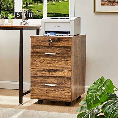 GreenForest L Shaped Desk with Drawers and Printer Stand and File Cabinet 2 Drawers,Walnut