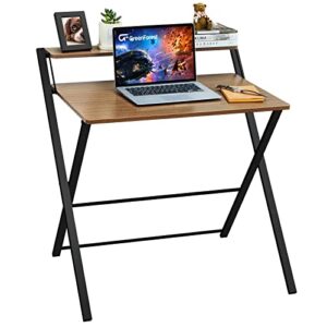 GreenForest 70 in L Shaped Desk with Drawers and Printer Stand and Small Folding Desk No Assembly Required