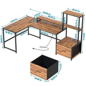 GreenForest 70 in L Shaped Desk with Drawers and Printer Stand and Small Folding Desk No Assembly Required