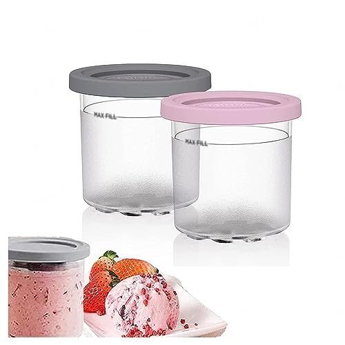 EVANEM 2/4/6PCS Creami Deluxe Pints, for Ninja Creami Ice Cream Maker,16 OZ Creami Deluxe Dishwasher Safe,Leak Proof for NC301 NC300 NC299AM Series Ice Cream Maker,Pink+Gray-2PCS