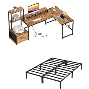 greenforest70 in l shaped desk with drawers and printer stand and full size bed frame easy quick assembly