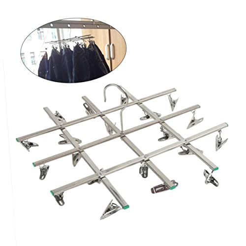 CAXUSD Collapsible Clothes Rack Foldable Laundry Rack Underwear Drying Clips Clothes Hanger Stainless Steel Clothes Hanger Windproof Drying Rack Socks Rack Coat Hanger Silver