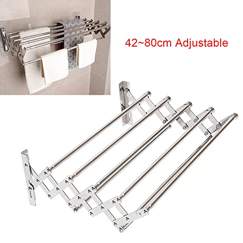 Headery Foldable Stainless Steel Wall Drying Rack Clothing for Laundry,Multifunctional Shelf Towel Storage Rack with Accordion Retractable for Laundry/Bathroom (Silver)