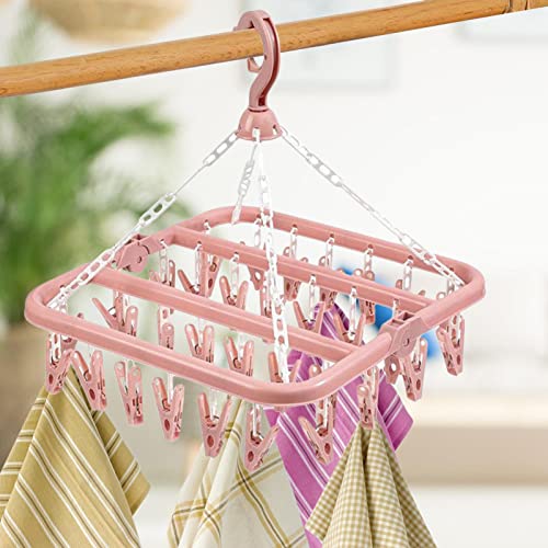 BAIRONG Clothes Hanger, Foldable Clothes Drying Rack, Sock Dryer, Swivel Clothes Drying Clip, Clothes Dryer Rack, Lingerie Hangers with 32 Clips for Indoor Outdoor Wet and Dry