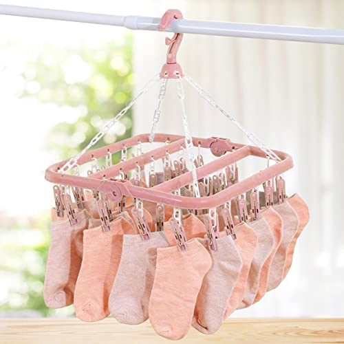 BAIRONG Clothes Hanger, Foldable Clothes Drying Rack, Sock Dryer, Swivel Clothes Drying Clip, Clothes Dryer Rack, Lingerie Hangers with 32 Clips for Indoor Outdoor Wet and Dry