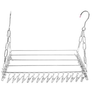 lesiega clothes drying rack, stainless steel sock drying rack with 36 clips, hanging metal heavy duty clothes hanger ideal for drying towels socks bras clothes underwear