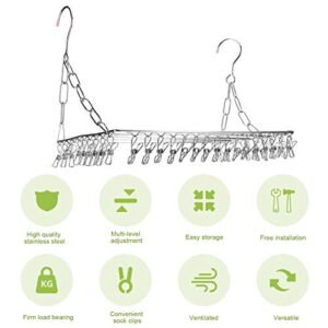 lesiega Clothes Drying Rack, Stainless Steel Sock Drying Rack with 36 Clips, Hanging Metal Heavy Duty Clothes Hanger Ideal for Drying Towels Socks Bras Clothes Underwear