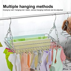 lesiega Clothes Drying Rack, Stainless Steel Sock Drying Rack with 36 Clips, Hanging Metal Heavy Duty Clothes Hanger Ideal for Drying Towels Socks Bras Clothes Underwear