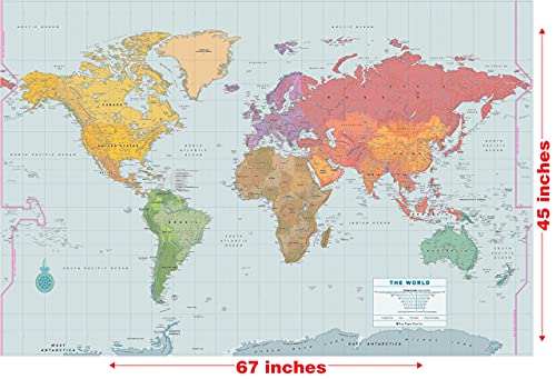 Extra-large World Wall Map - Laminated - 67'' x 45''