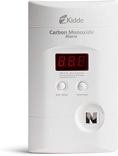 Kidde Carbon Monoxide Detector, Plug In Wall with 9-Volt Battery Backup, Digital LED Display