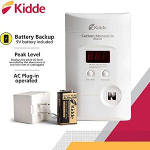 Kidde Carbon Monoxide Detector, Plug In Wall with 9-Volt Battery Backup, Digital LED Display